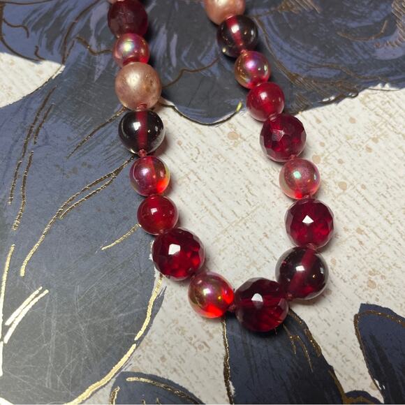 Vintage 1930s Red Glass & Faux Pearl “Cherry Bomb” Beaded Choker Necklace D1 - Picture 8 of 14